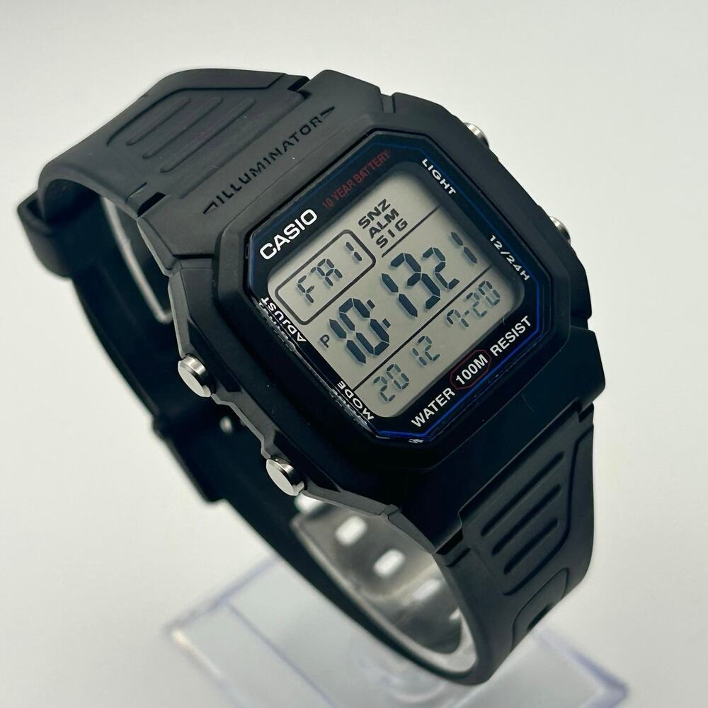 Casio W-800H Stainless Steel 100M Black Digital Watch  New Battery
